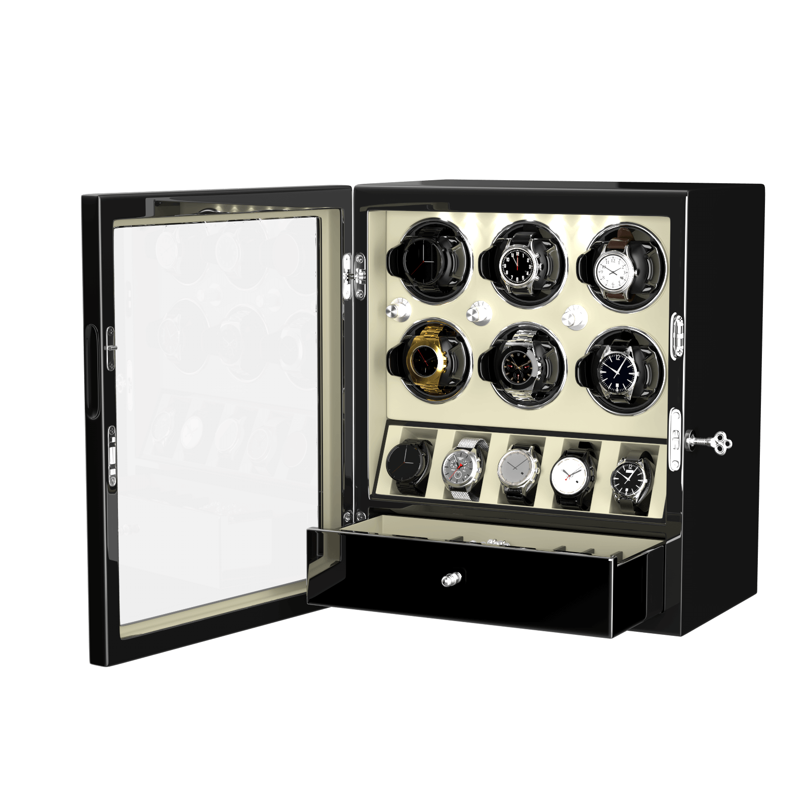 Cadeau de Saint-Valentin - Remontoirs classiques pour 6 montres automatiques avec présentoir pour 5 montres - Blanc cassé