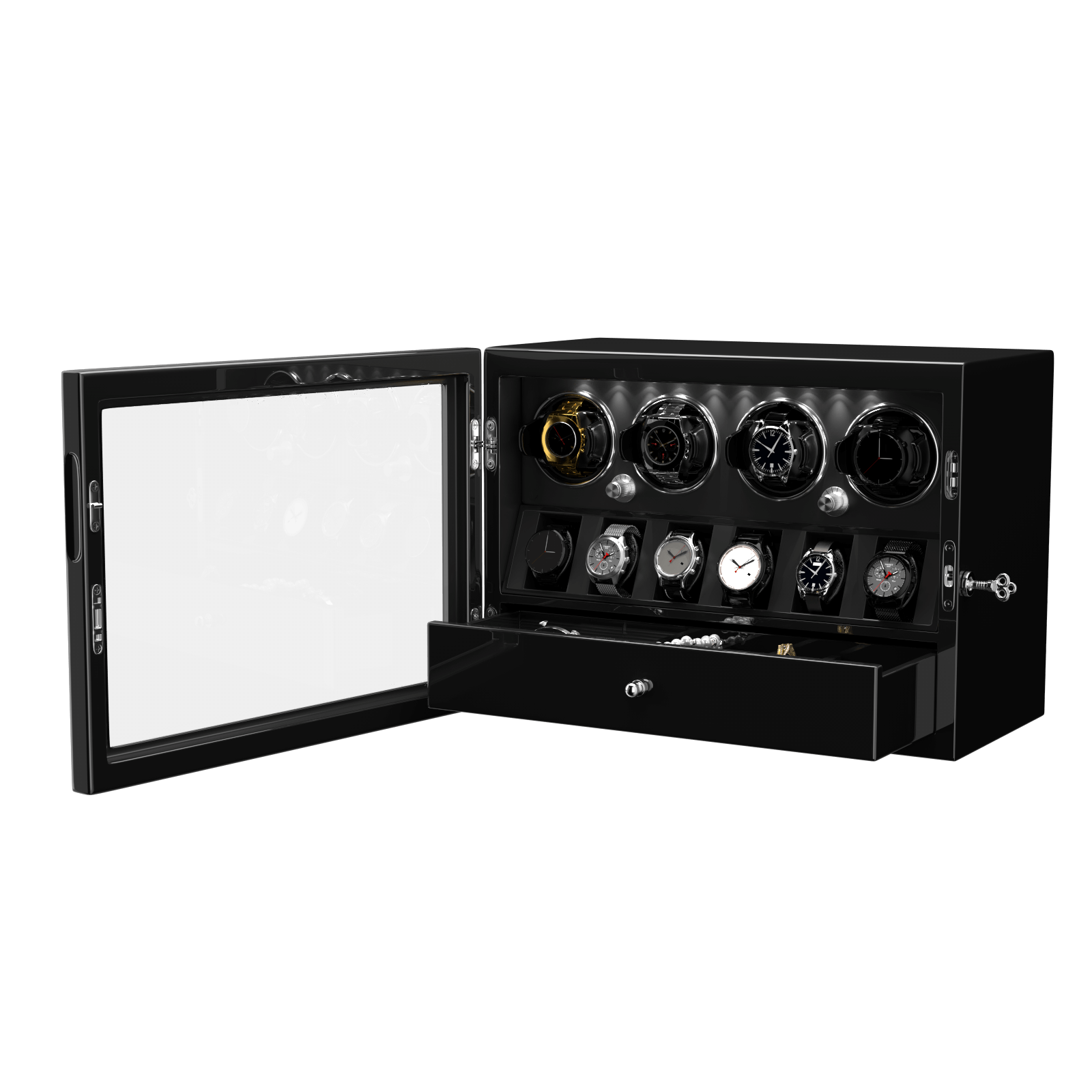 4 Watch Winders for Automatic Watches with 6 Watches Display Organizer