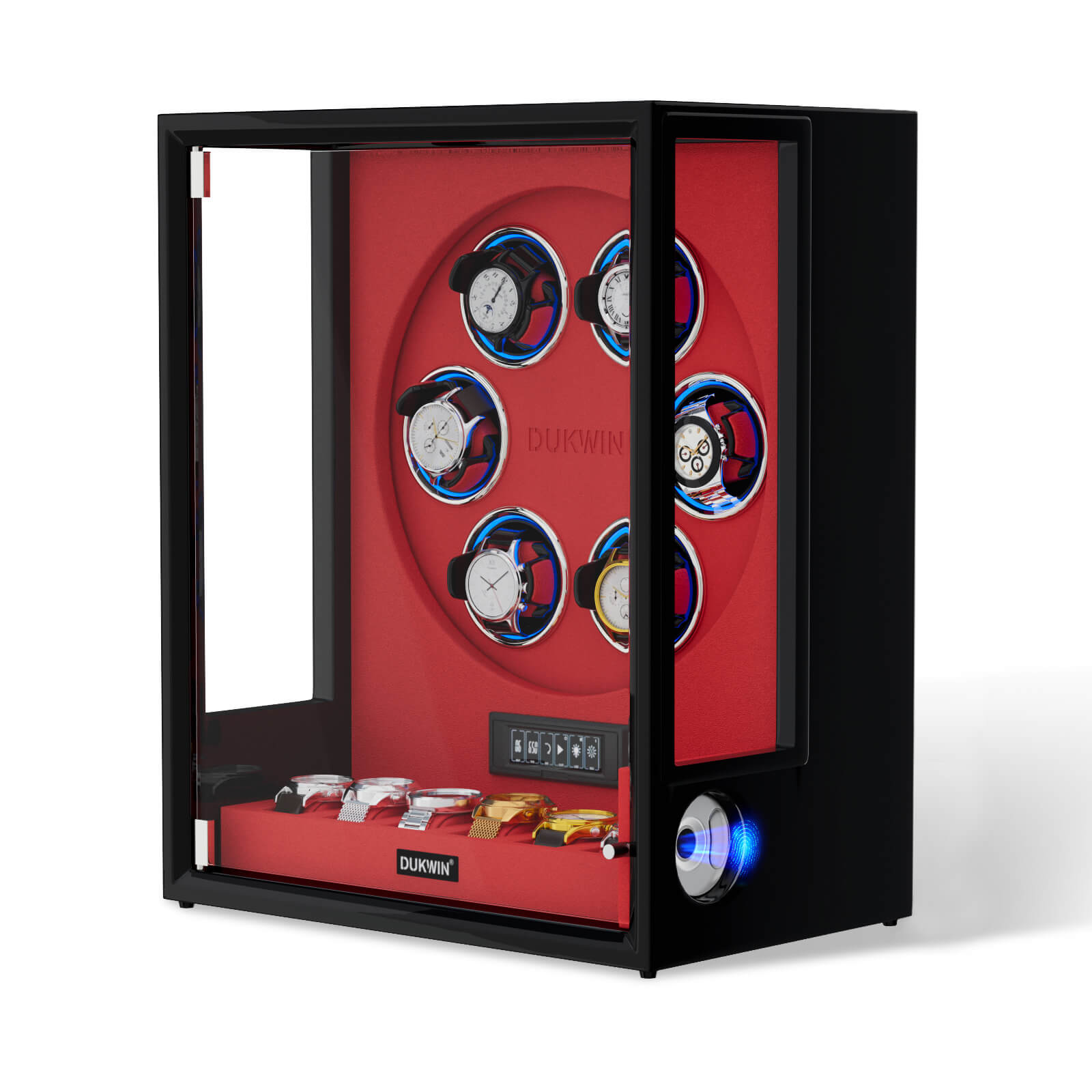 VIRTUOSO – Premium 6 Watch Winder with Fingerprint Lock & Extra Storage - Red