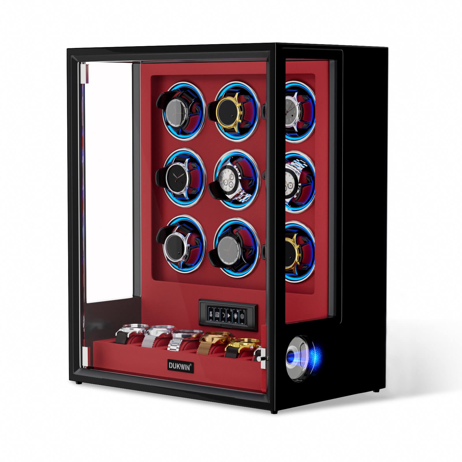 Verrouillage D'empreinte Digitale 3 Remontoirs De Montres Avec Télécommande LCD De Stockage Supplémentaire De 4 Montres - Noir