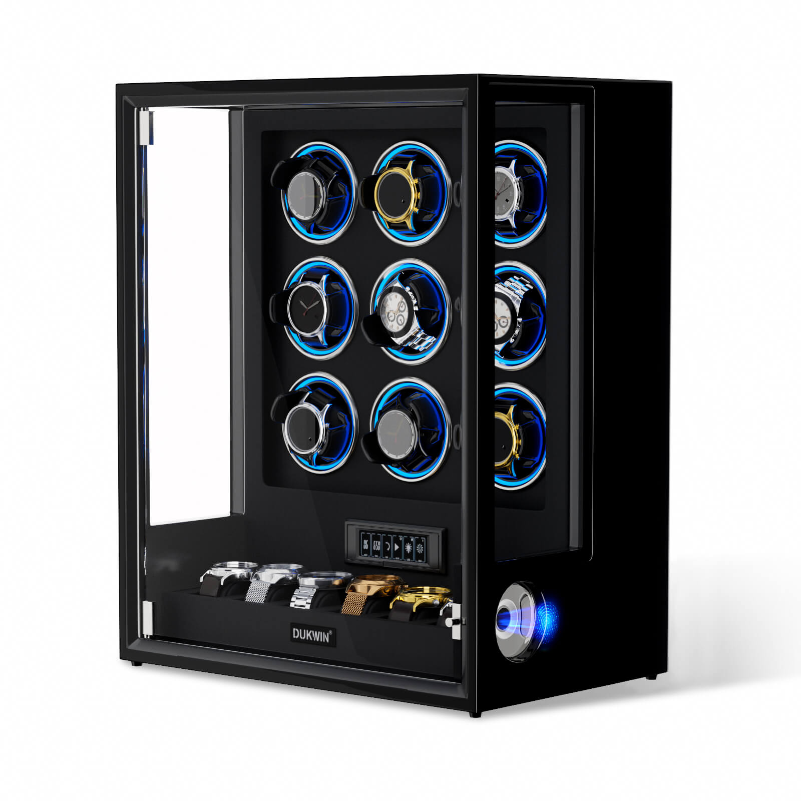 VIRTUOSO – Premium 9 Watch Winder with Fingerprint Lock & Extra Storage - Black