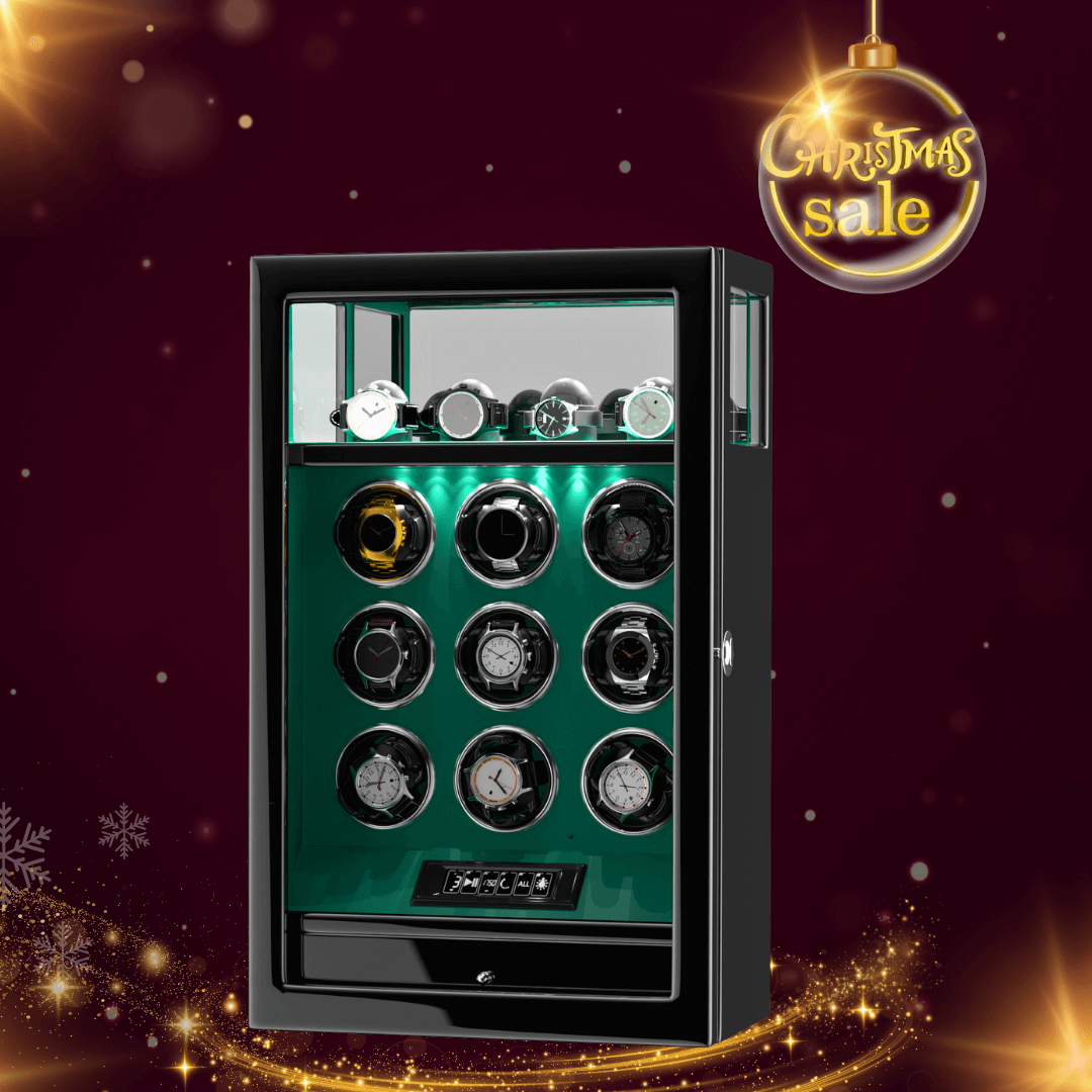 Verrouillage D'empreinte Digitale 9 Remontoirs De Montre Avec 4 Supports De Montre Stockage Télécommande LCD - Vert