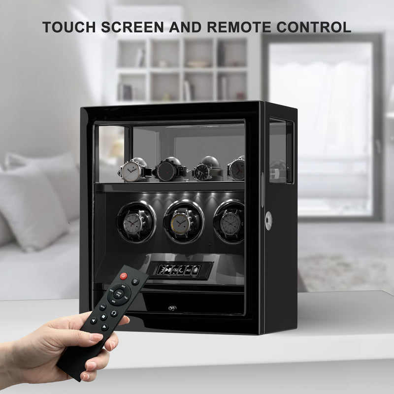 3 Watch Winders with 4 Watch Holders with Fingerprint Lock LCD Remote Control Quiet Motor