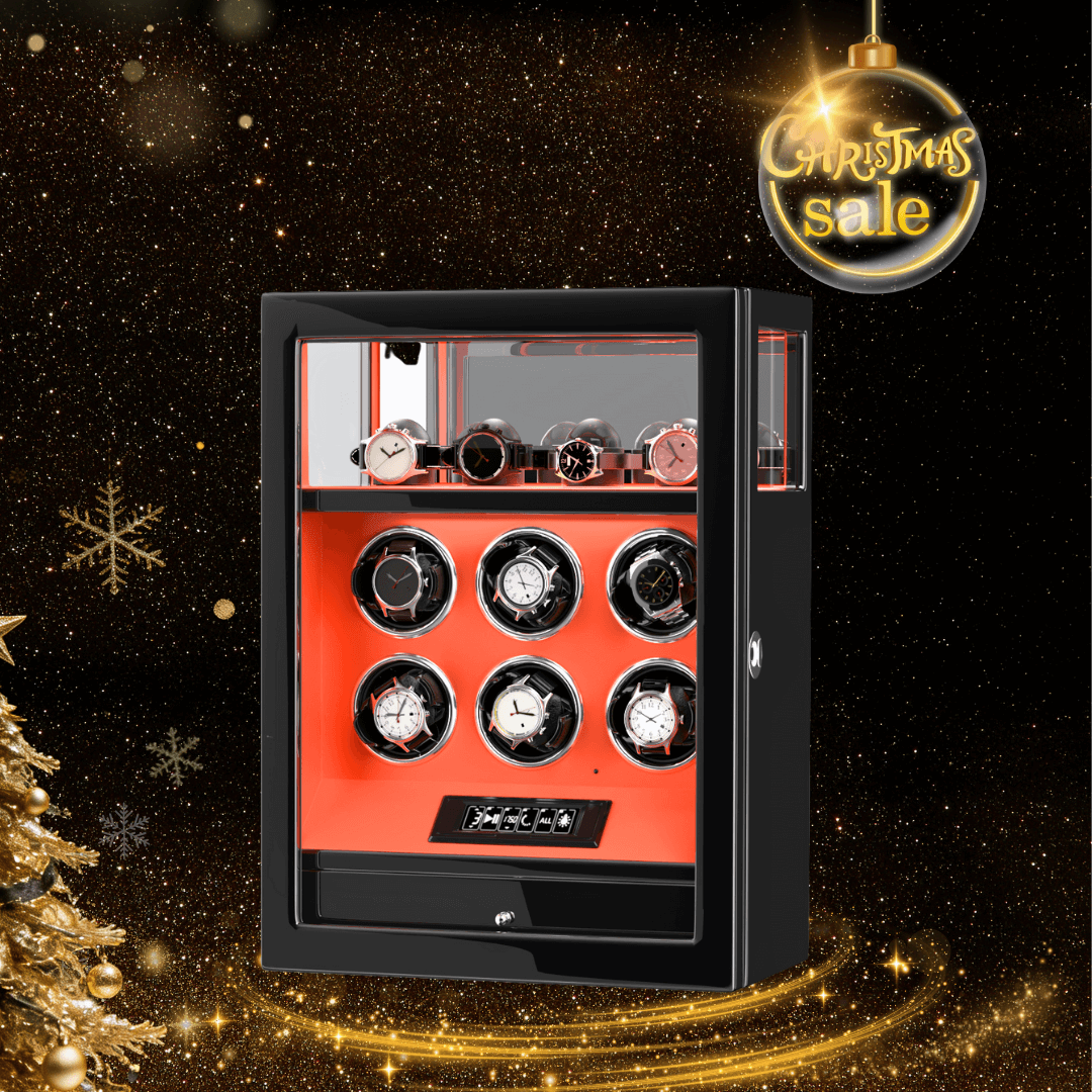 Verrouillage D'empreinte Digitale 6 Remontoirs De Montres Avec Télécommande LCD De Stockage De Montres Supplémentaires - Orange Flamme