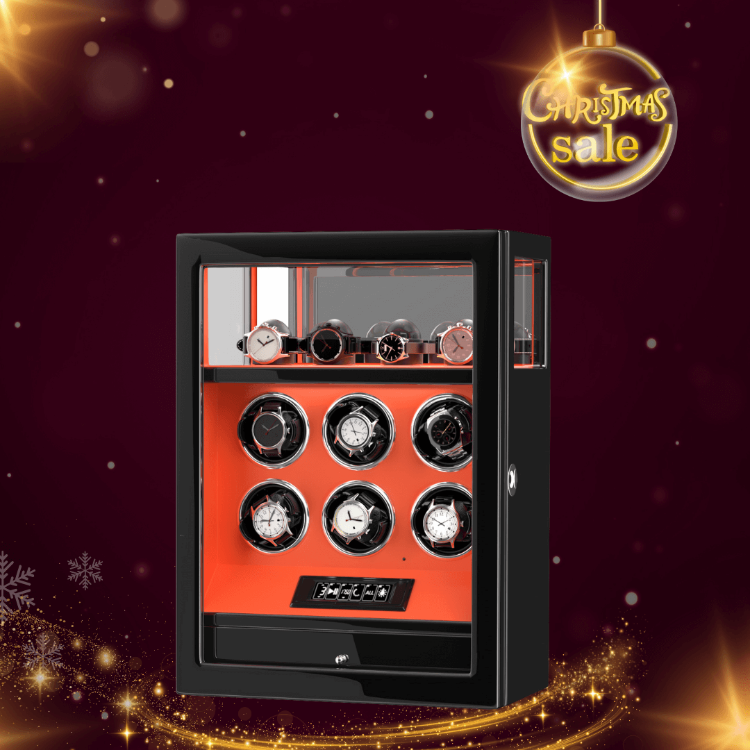 Blocco con impronta digitale 6 caricaorologi con telecomando LCD per riporre gli orologi extra - Arancione fiamma