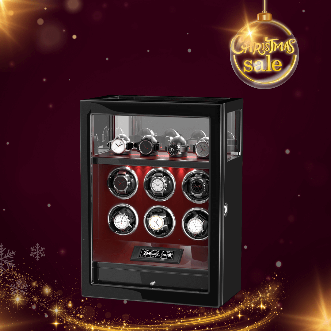 Blocco delle impronte digitali 6 caricatori per orologi con telecomando LCD per riporre gli orologi extra - Rosso