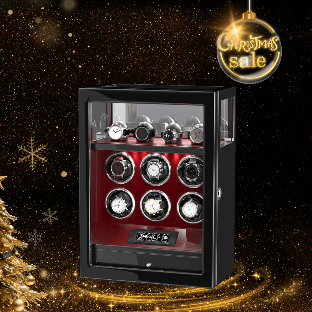Verrouillage D'empreintes Digitales 6 Remontoirs De Montres Avec Télécommande LCD De Stockage De Montres Supplémentaires - Rouge