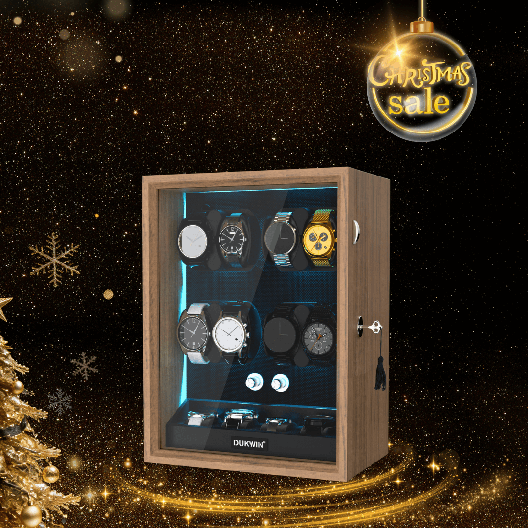 8 + 4 Watch Winder with Extra Storages Aurora Blue Light Quiet Motors - Grain