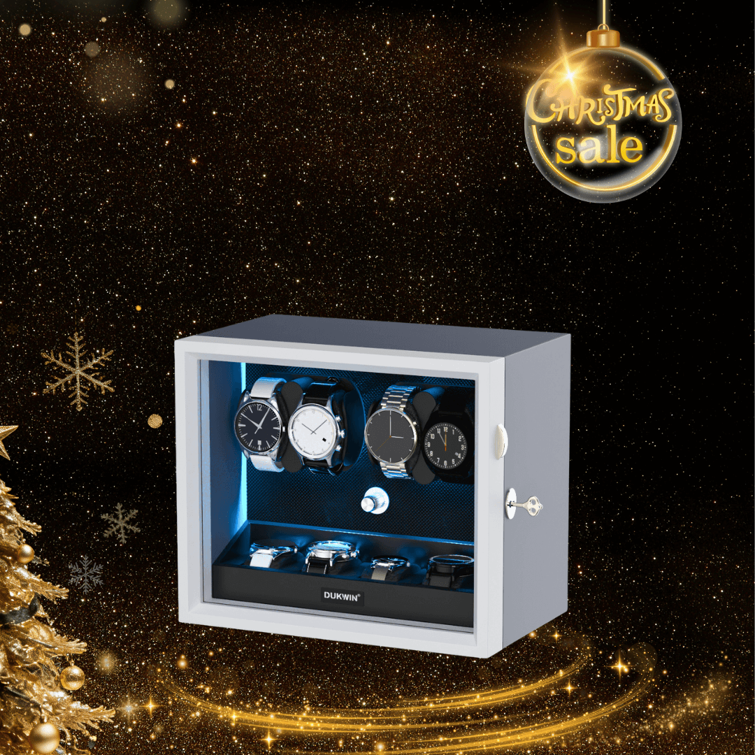 Remontoir 4 + 4 montres avec rangements supplémentaires Moteurs silencieux Aurora Blue Light - Noir