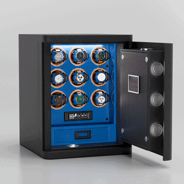 Heavy Full-Steel 9 Watch Safe – Fingerprint Access, Digital Keypad Lock & RGB Illumination - Blue