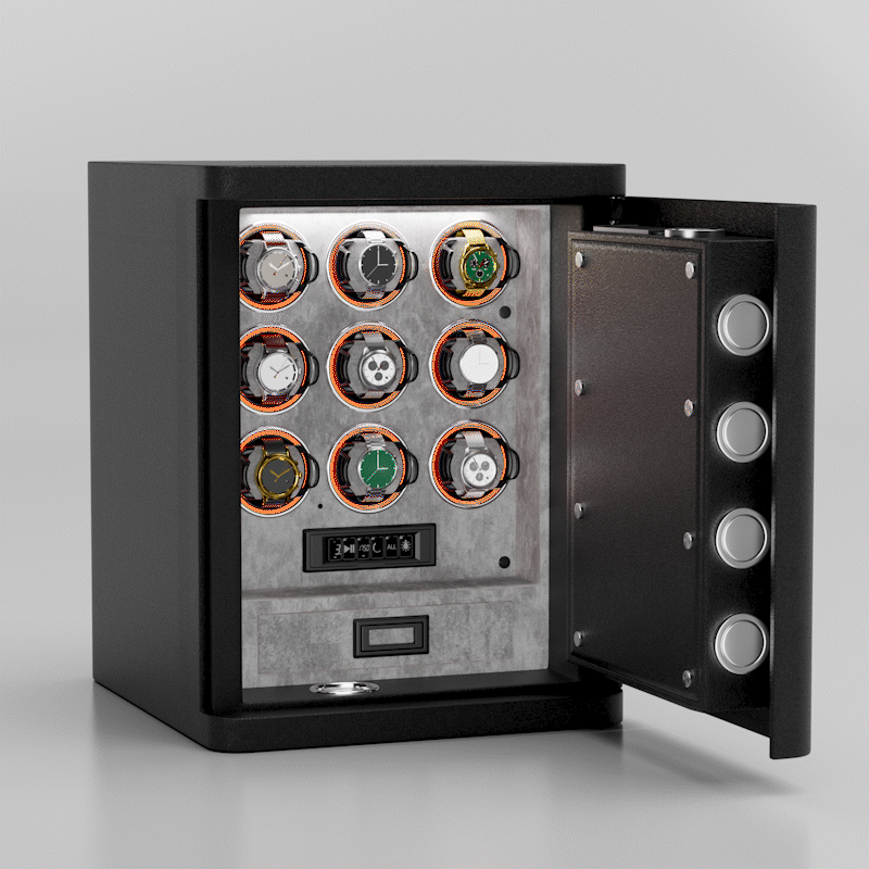 Heavy Full-Steel 9 Watch Safe – Fingerprint Access, Digital Keypad Lock & RGB Illumination - Gray