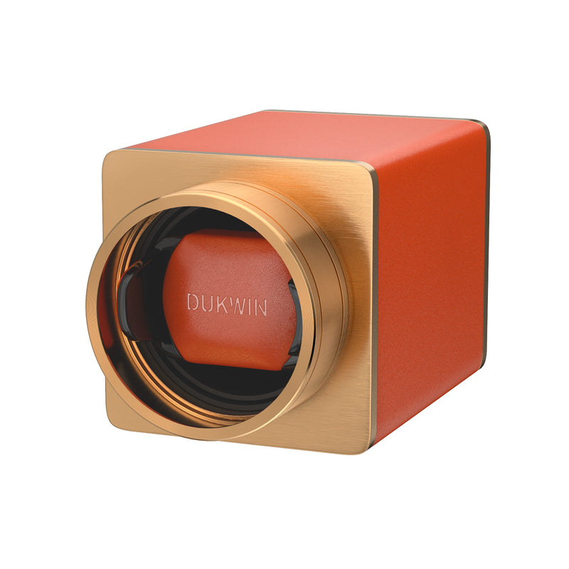 Single Watch Winder for Automatic Watches Vegan Leather Quiet Mabuchi Motors for Travel-Orange