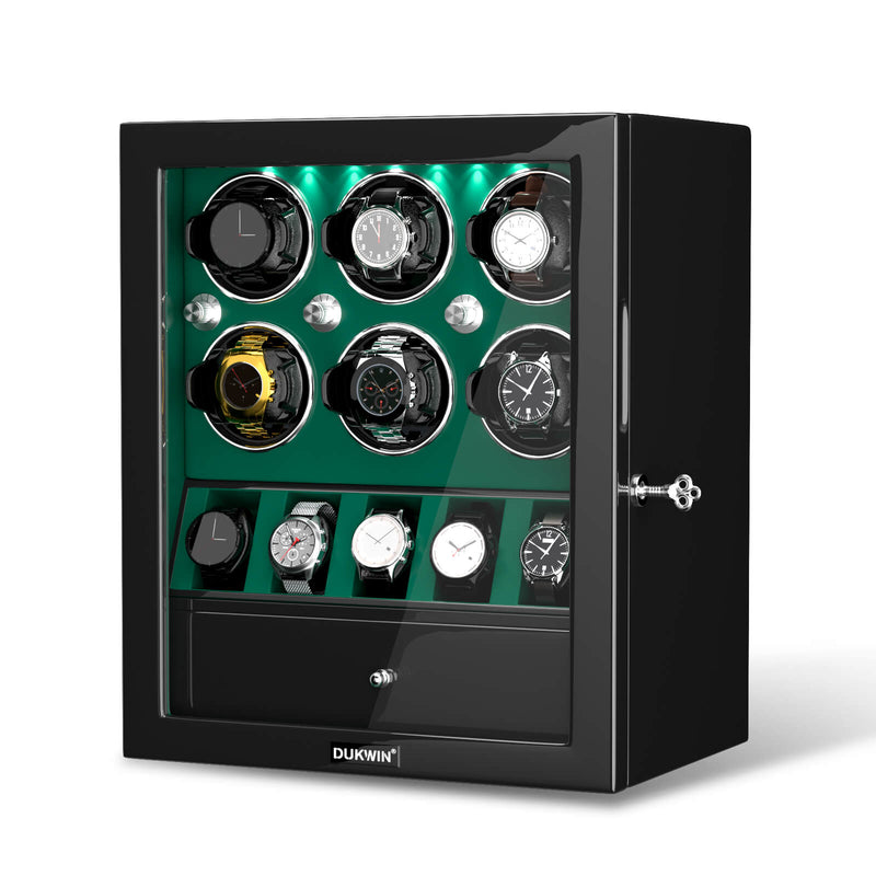 Klassischer 6-Uhrenbeweger für Automatikuhren mit 5-Uhren-Display-Organizer – Grün