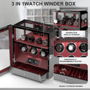 Fingerprint Lock 3 Watch Winders with Extra Watches Storage LCD Remote Control - Red