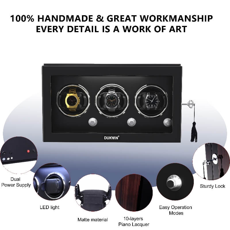 Triple Watch Winder for Automatic Watches with Quiet Mabuchi Motor