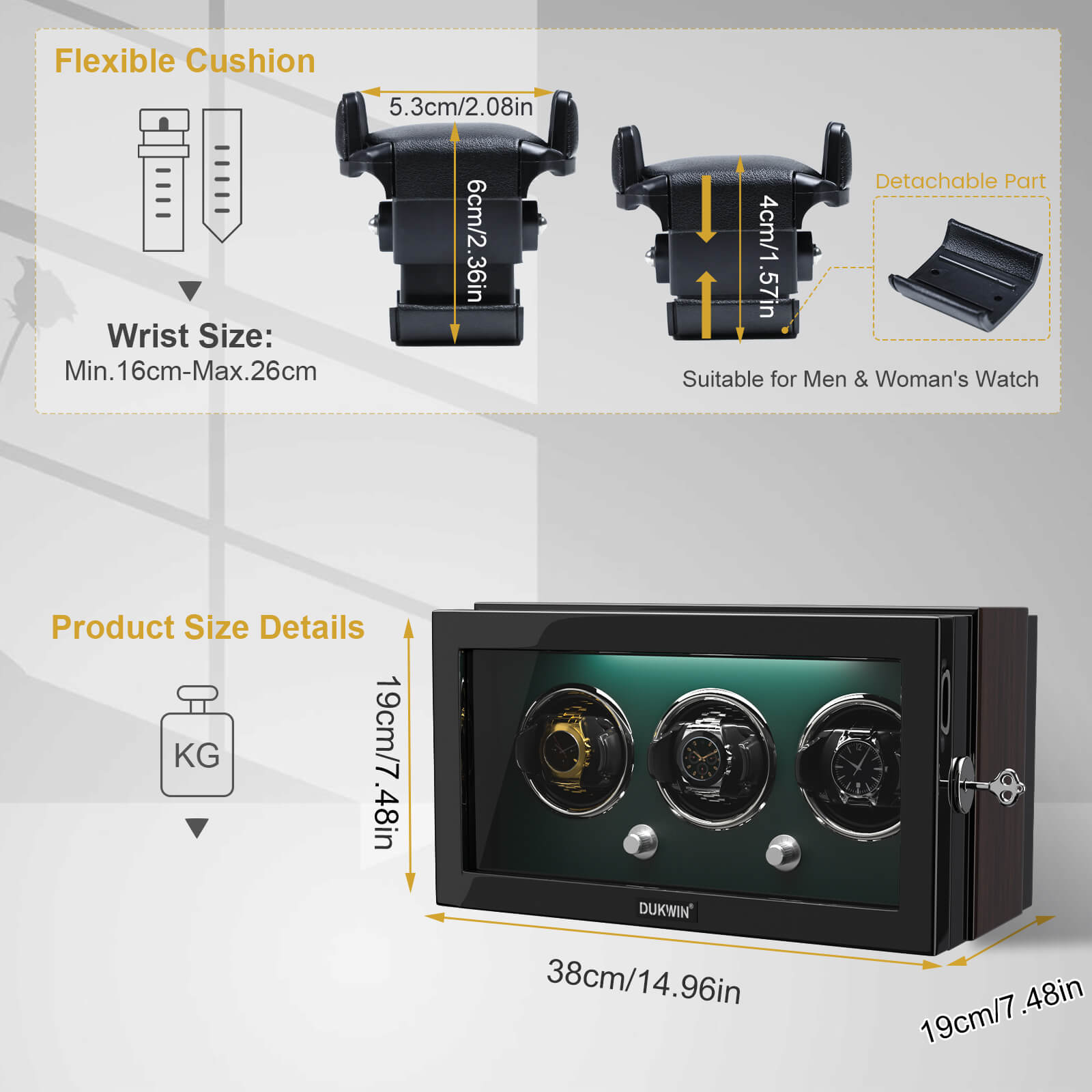 Triple Watch Winder for Automatic Watches with Quiet Mabuchi Motor