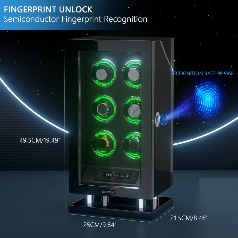 Sonderedition – 6 Uhrenbeweger mit verbesserter Fingerabdruck-Eingabe, RGB-Licht, Mabuchi-Motoren
