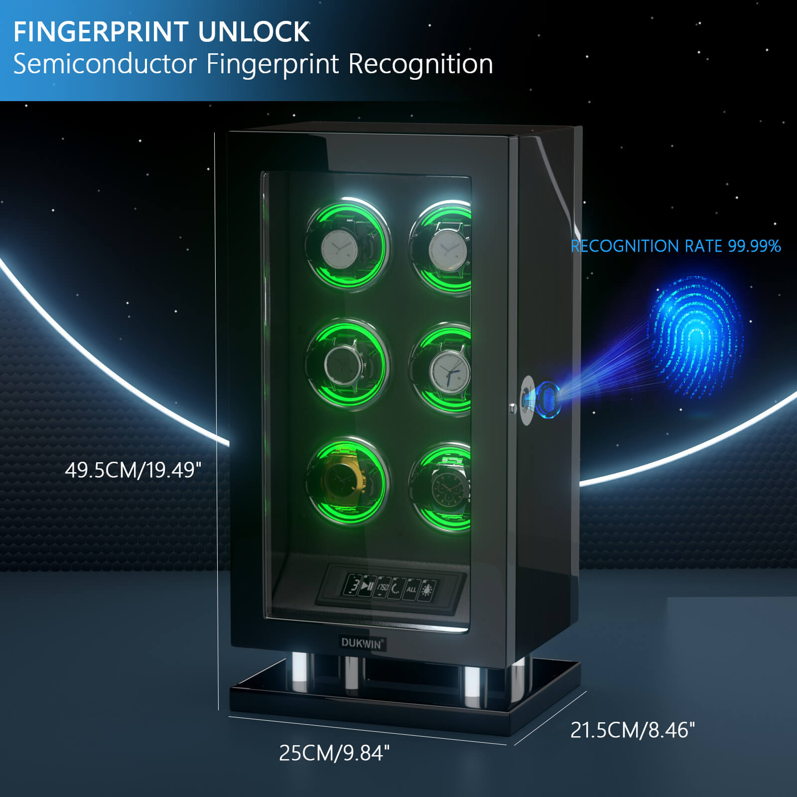 Fingerprint Watch Winder with Variable 300-2300 TPD RGB Light – DUKWIN