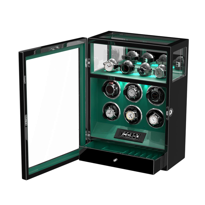 Fingerabdruck-Schloss, 6 Uhrenbeweger mit zusätzlicher Uhrenaufbewahrung, LCD-Fernbedienung – Grün
