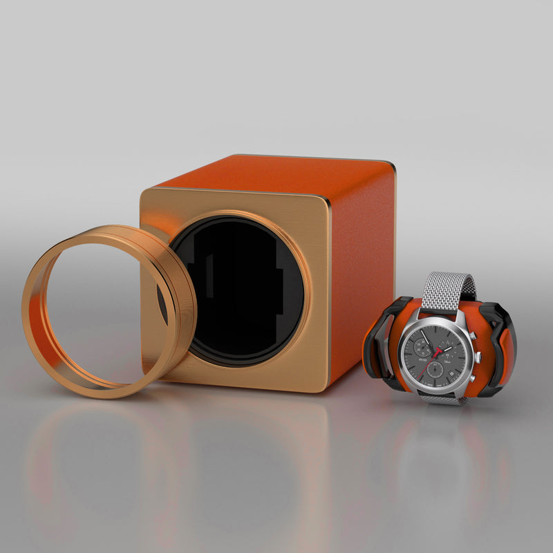 Remontoir de montre unique pour montres automatiques en cuir végétalien moteurs Mabuchi silencieux pour voyage-Orange 