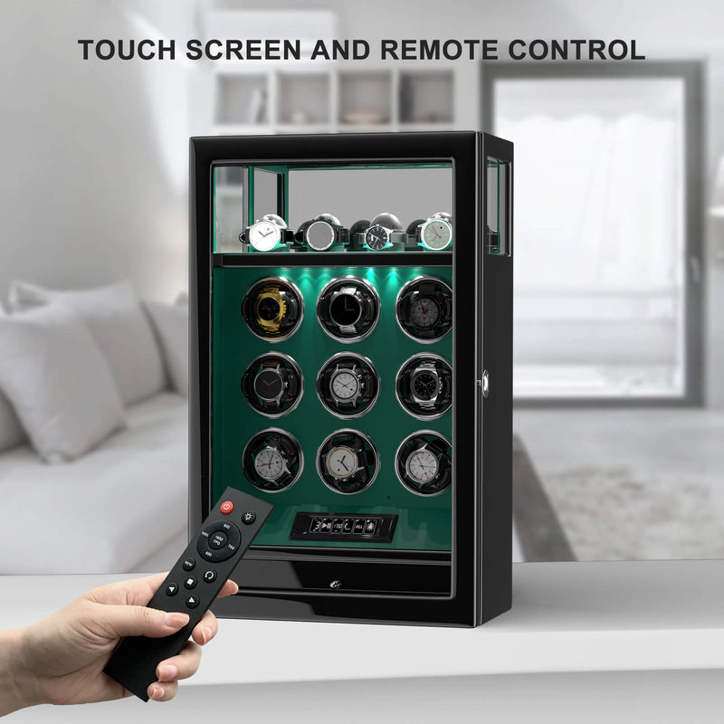 9 Watch Winders with 4 Watch Holders with Fingerprint Lock LCD Remote Control