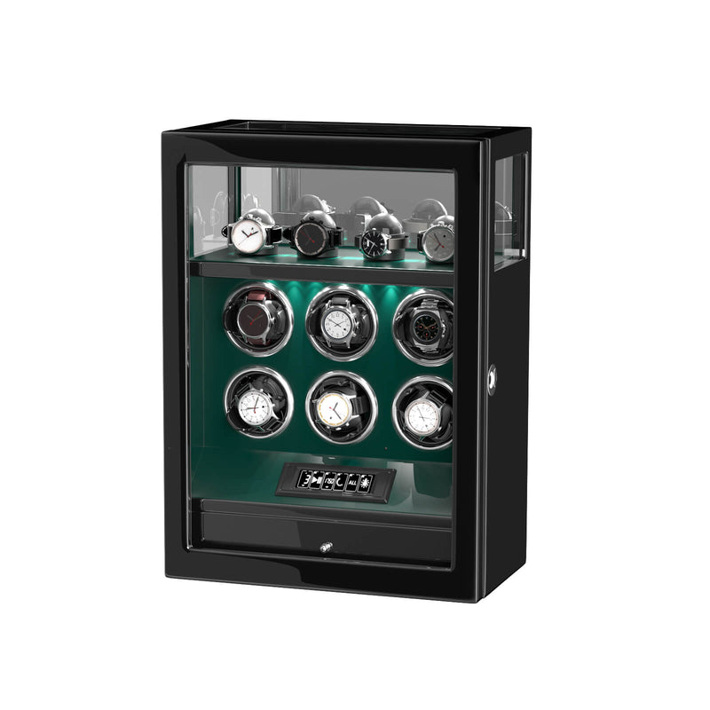 Fingerabdruck-Schloss, 6 Uhrenbeweger mit zusätzlicher Uhrenaufbewahrung, LCD-Fernbedienung – Grün