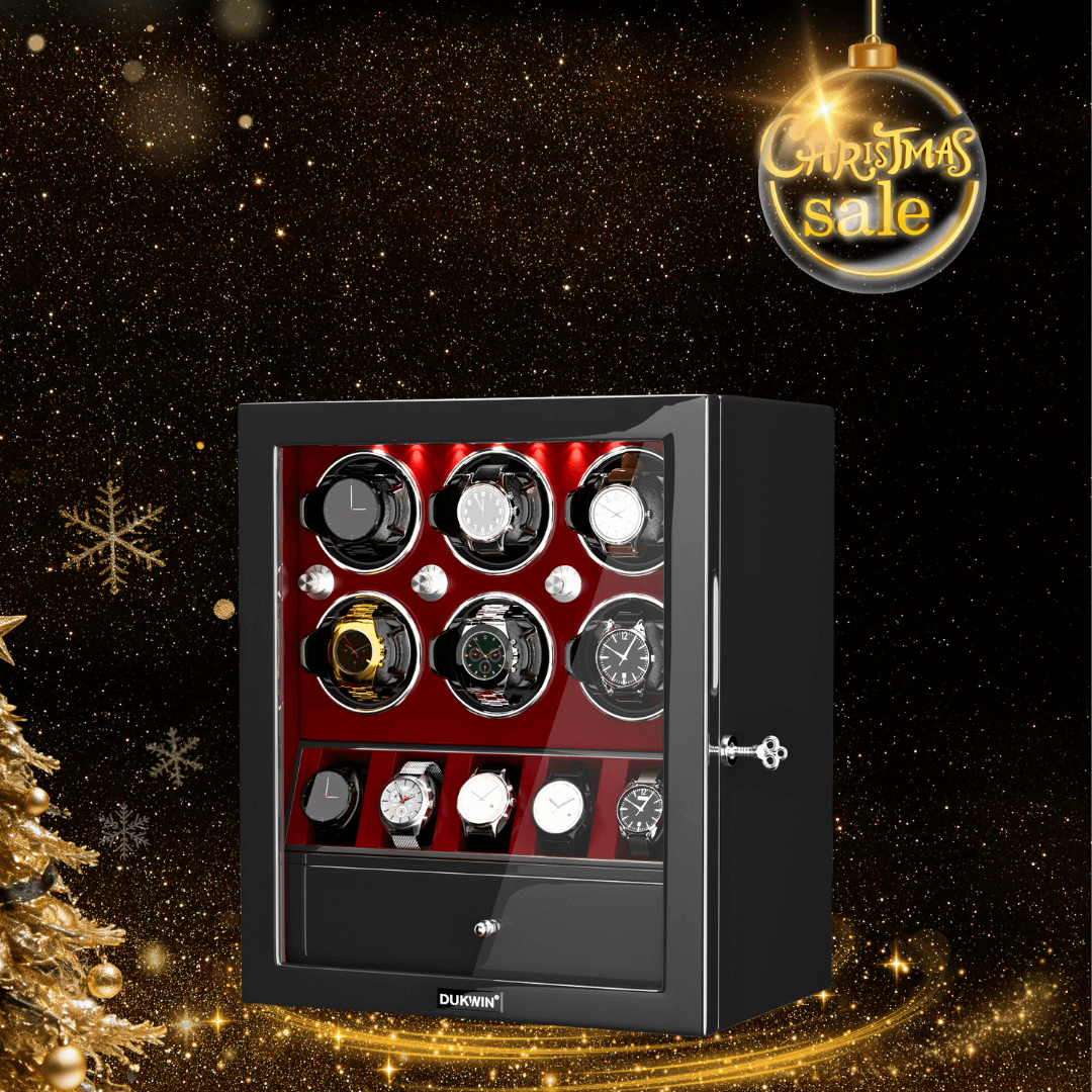 Classic 6 Watch Winders for Automatic Watches with 5 Watches Display Organizer - Red