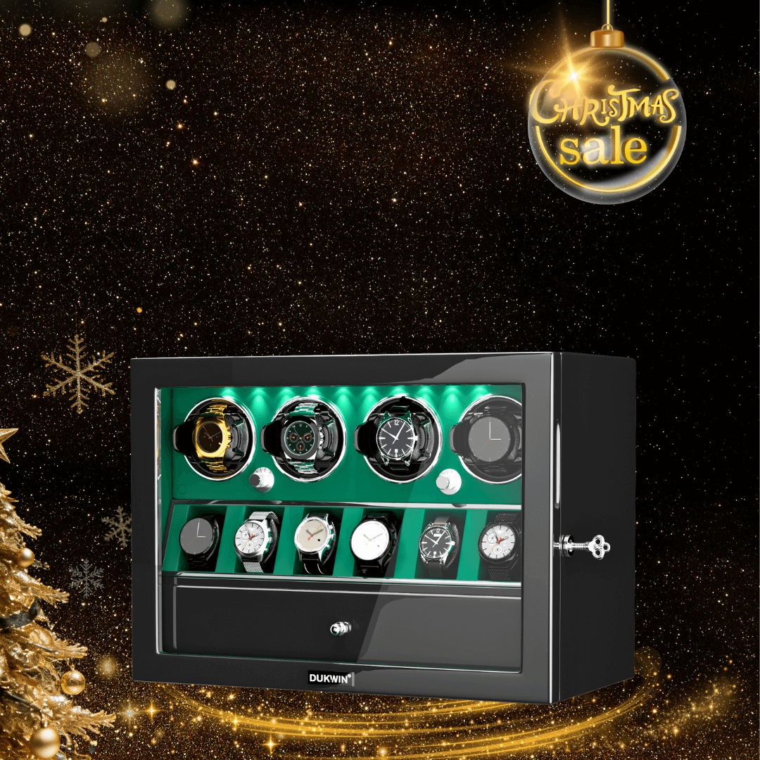 4 Watch Winders for Automatic Watches with 6 Watches Display Organizer - Green