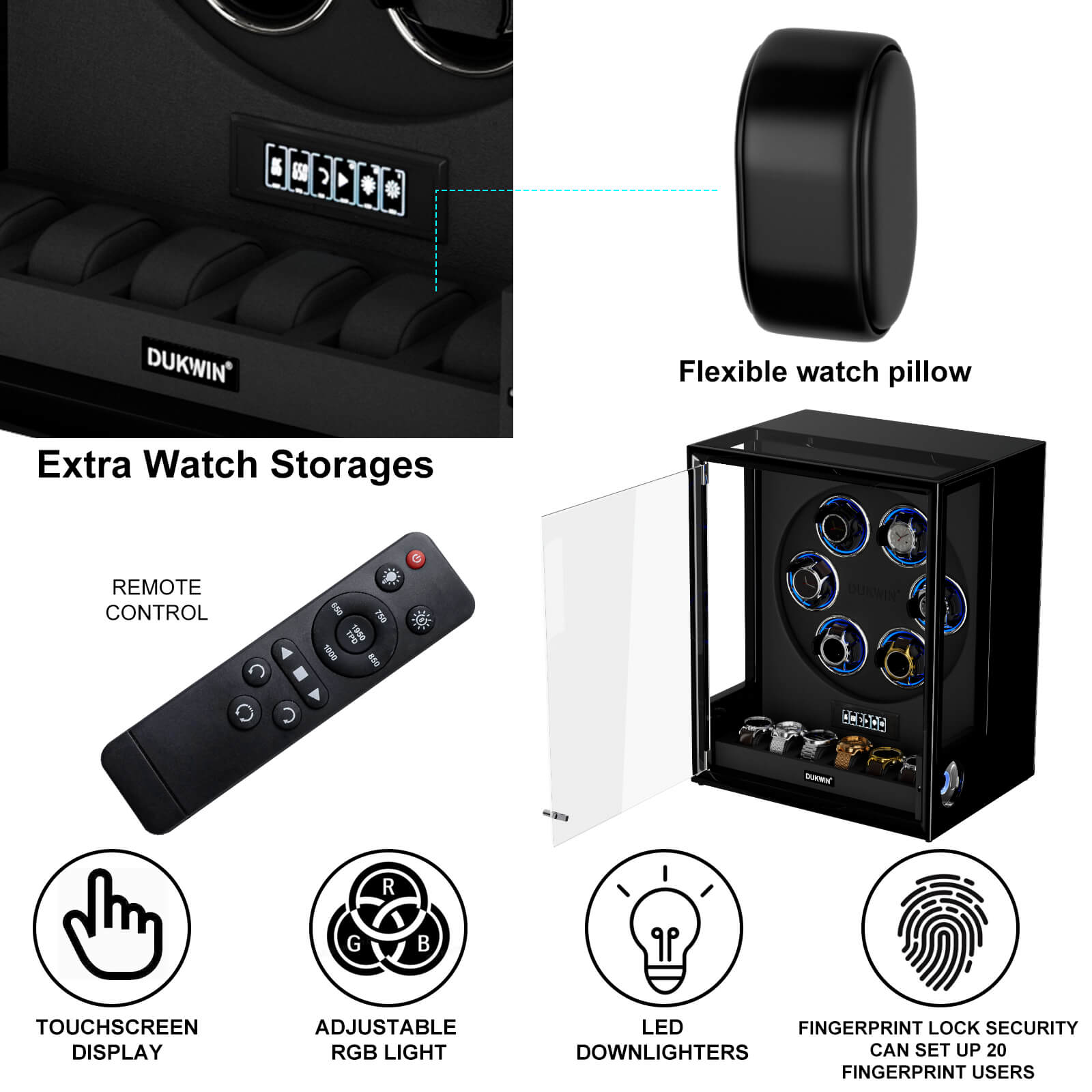 Watch Winder with Fingerprint Unlock RGB Lighting One-of-a-kind