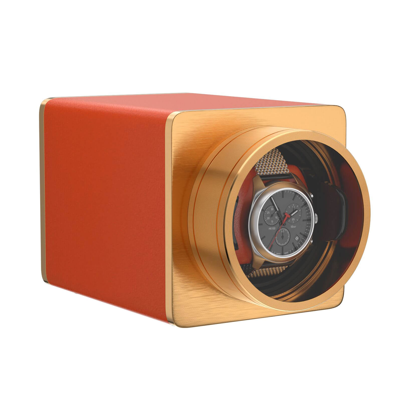 Single Watch Winder for Automatic Watches Vegan Leather Quiet Mabuchi Motors for Travel- Flame Orange