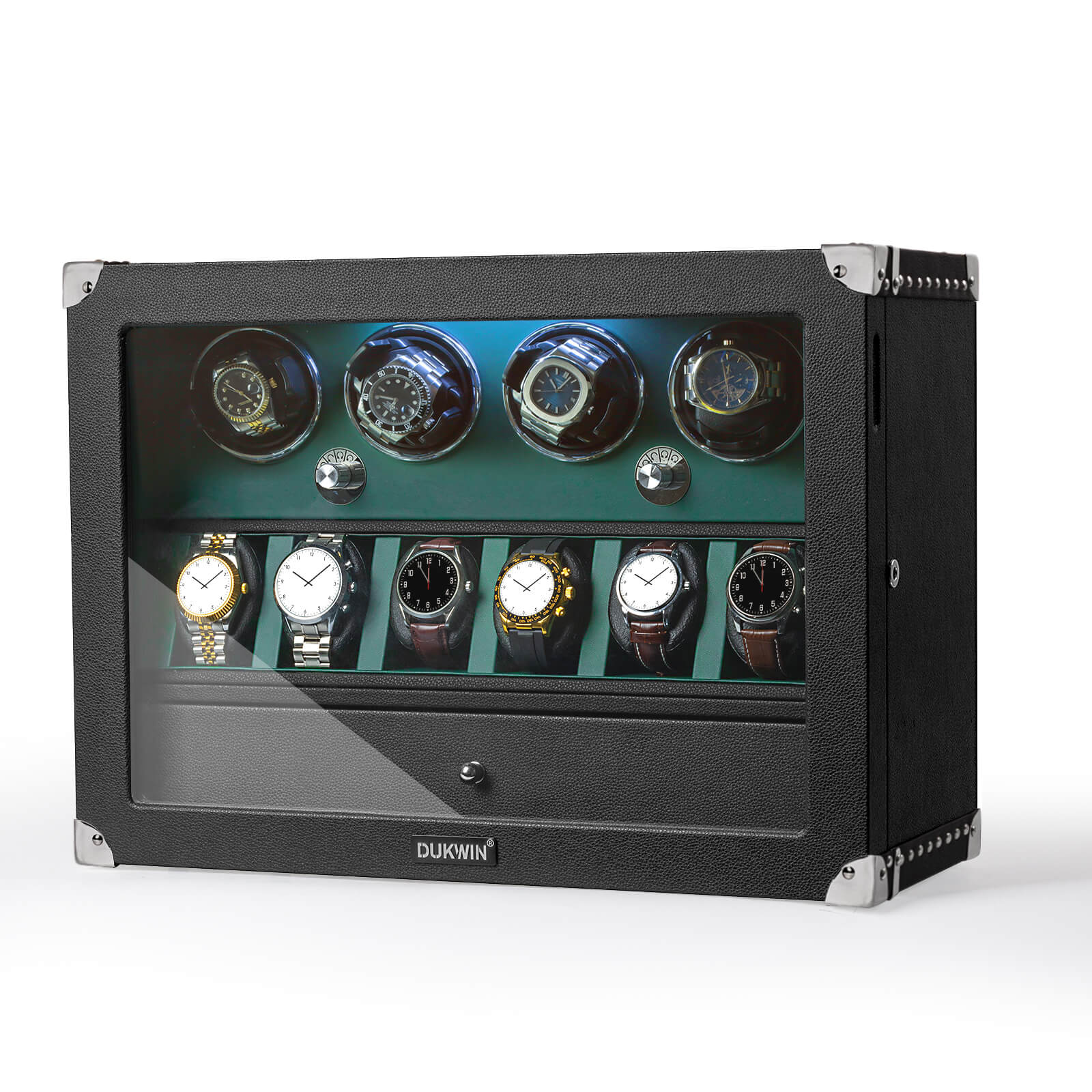 Classic 2 Watch Winders with 3 Watches Display Organizer - Black