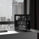 Fingerabdruck-Schloss, 3 Uhrenbeweger mit zusätzlicher Aufbewahrung für 4 Uhren, LCD-Fernbedienung – Schwarz