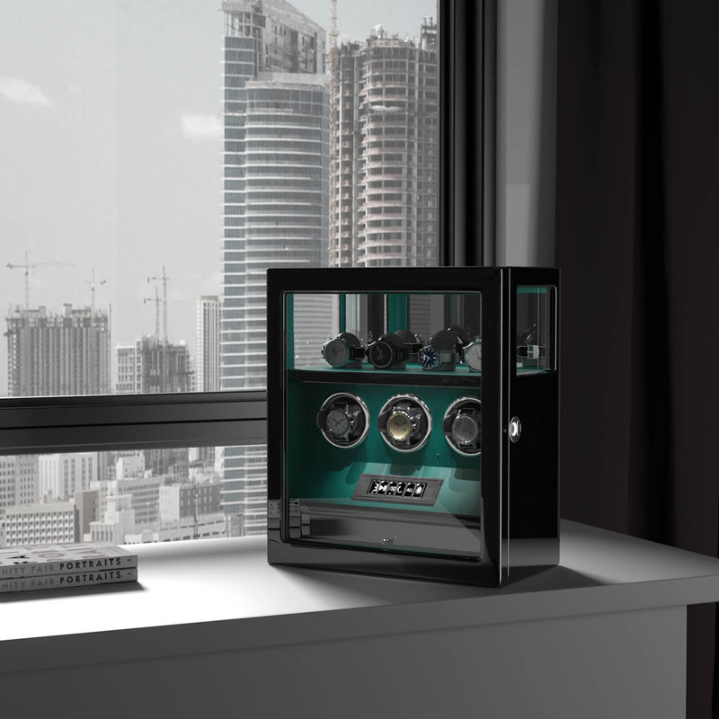 Fingerabdruck-Schloss, 3 Uhrenbeweger mit zusätzlicher Uhrenaufbewahrung, LCD-Fernbedienung – Grün