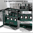 Fingerprint Lock 3 Watch Winders with Extra Watches Storage LCD Remote Control - Green