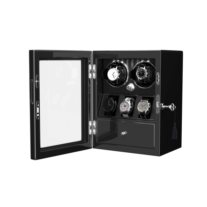 Classic 2 Watch Winders with 3 Watches Display Organizer - Black
