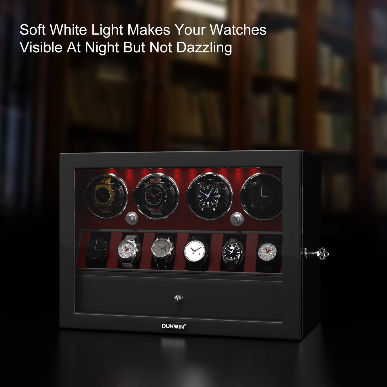 Automatic Watch Display 4 Watch Winders for Automatic Watches with 6 Watches Display Organizer ...