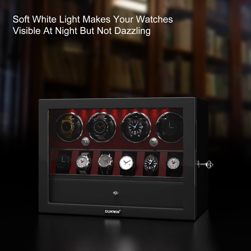 4 Uhrenbeweger für Automatikuhren mit 6 Uhren-Display-Organizer – Rot