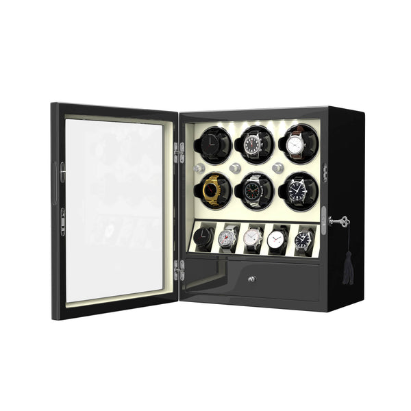 Classic 6 Watch Winders for Automatic Watches with 5 Watches Display Organizer - Off White