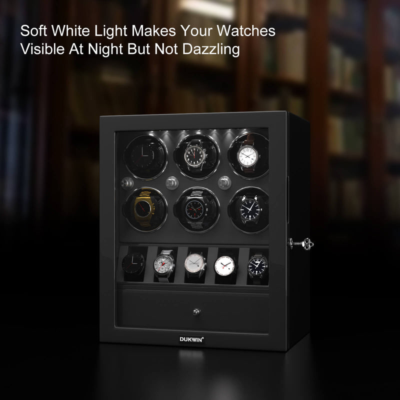 Classic Design Watch Winders for Multi Automatic Watches with Display Storage and Jewelry Drawer