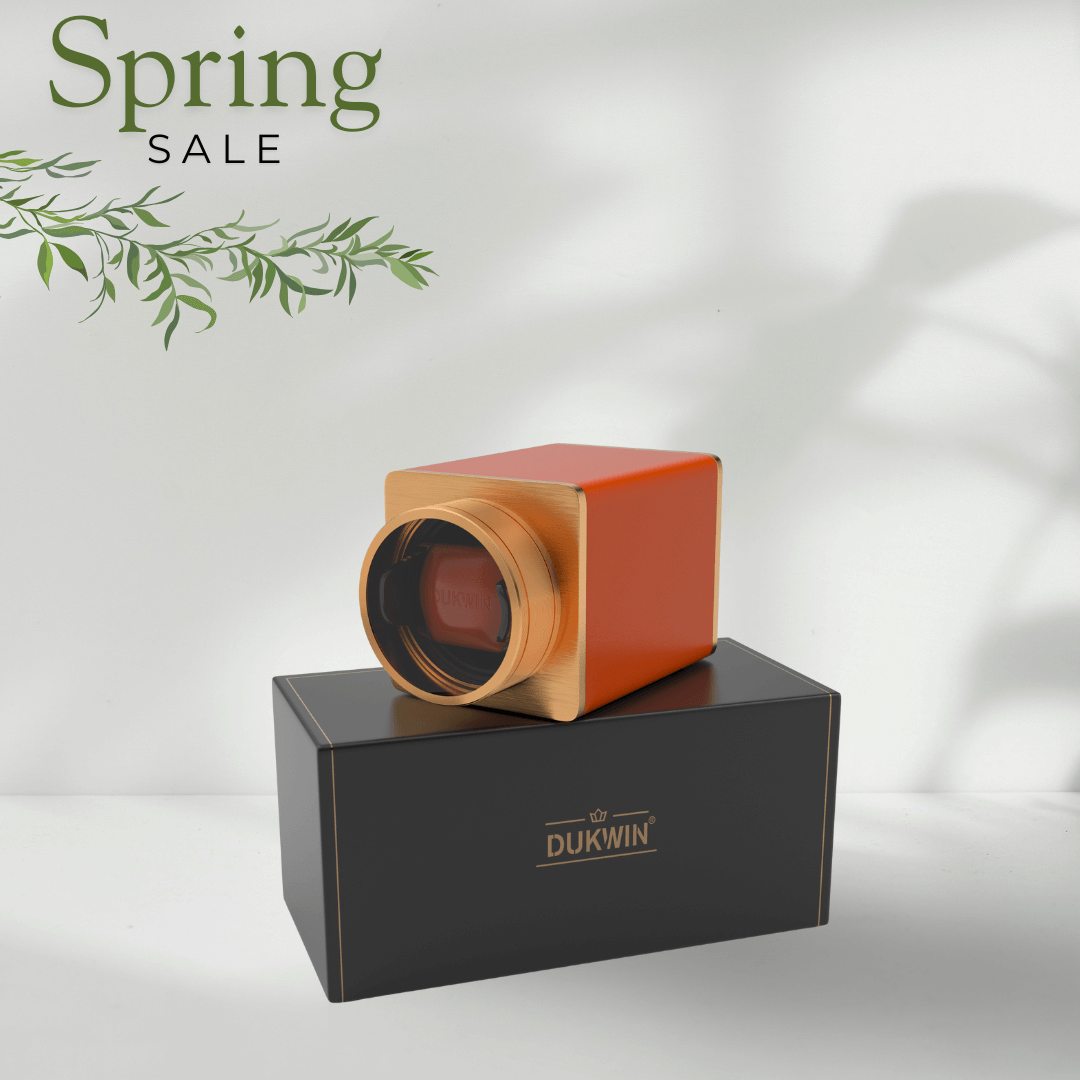 Single Watch Winder for Automatic Watches Vegan Leather Quiet Mabuchi Motors for Travel- Flame Orange