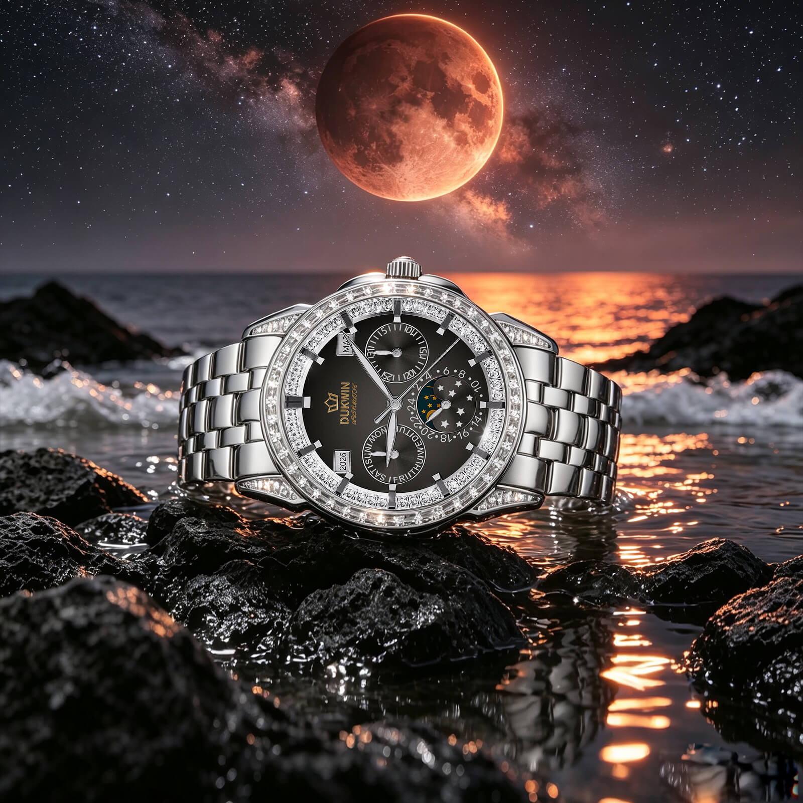 Midnight Eclipse – 106 Zirconia Automatic Mechanical Moonphase with Moonphase