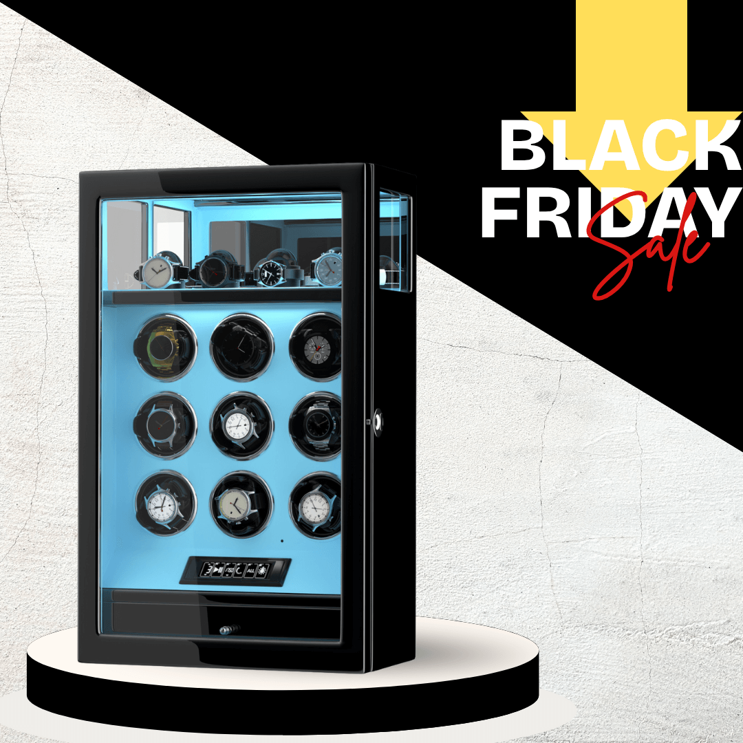 Fingerprint Lock 9 Watch Winders with Extra 4 Watches Storage LCD Remote Control - Tiffany Blue