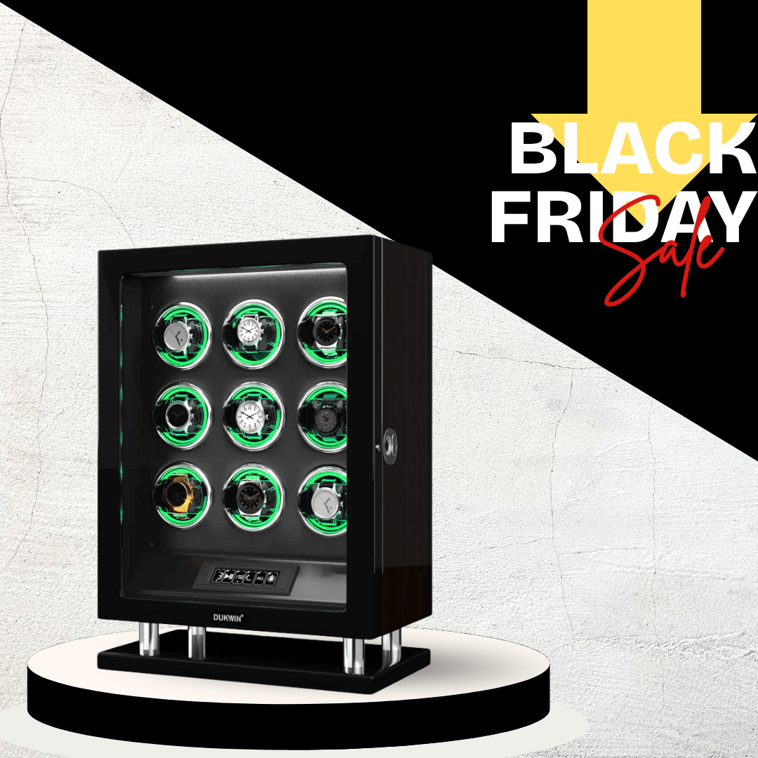 Special Edition- 9 Watch Winder with Upgraded Fingerprint UnLock RGB Light Large Watch Box