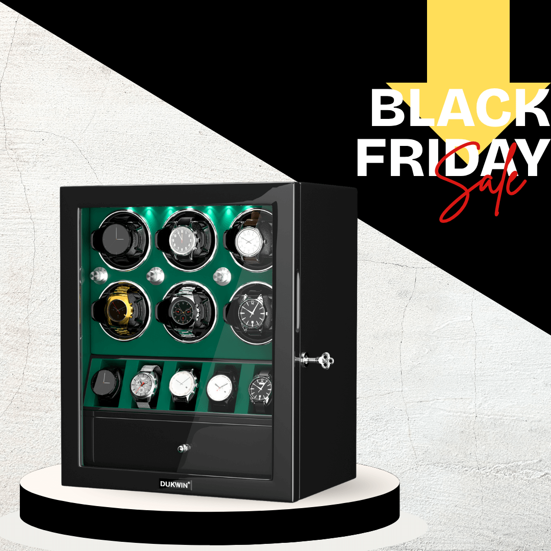 Classic 6 Watch Winders for Automatic Watches with 5 Watches Display Organizer - Green