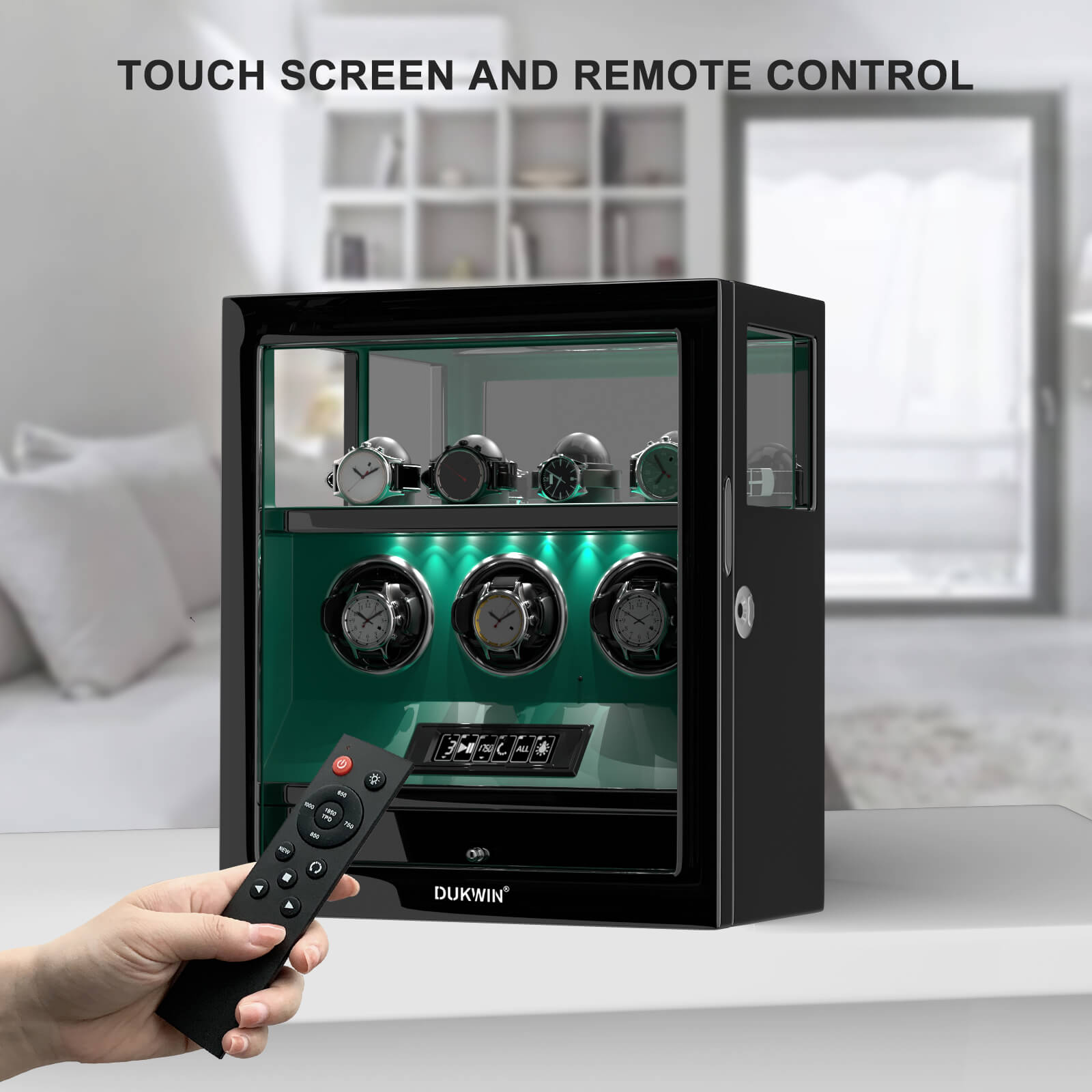 DUKWIN 3 IN 1 ウォッチワインダー ブラック Fingerprint Lock 3 Watch Winders with Extra Watches Storage LCD