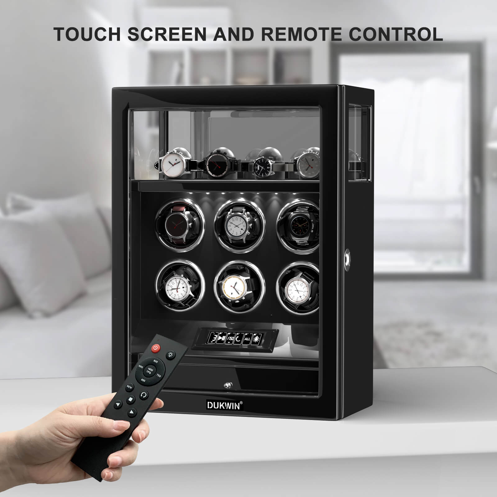 Fingerprint Lock 6 Watch Winders with Extra Watches Storage