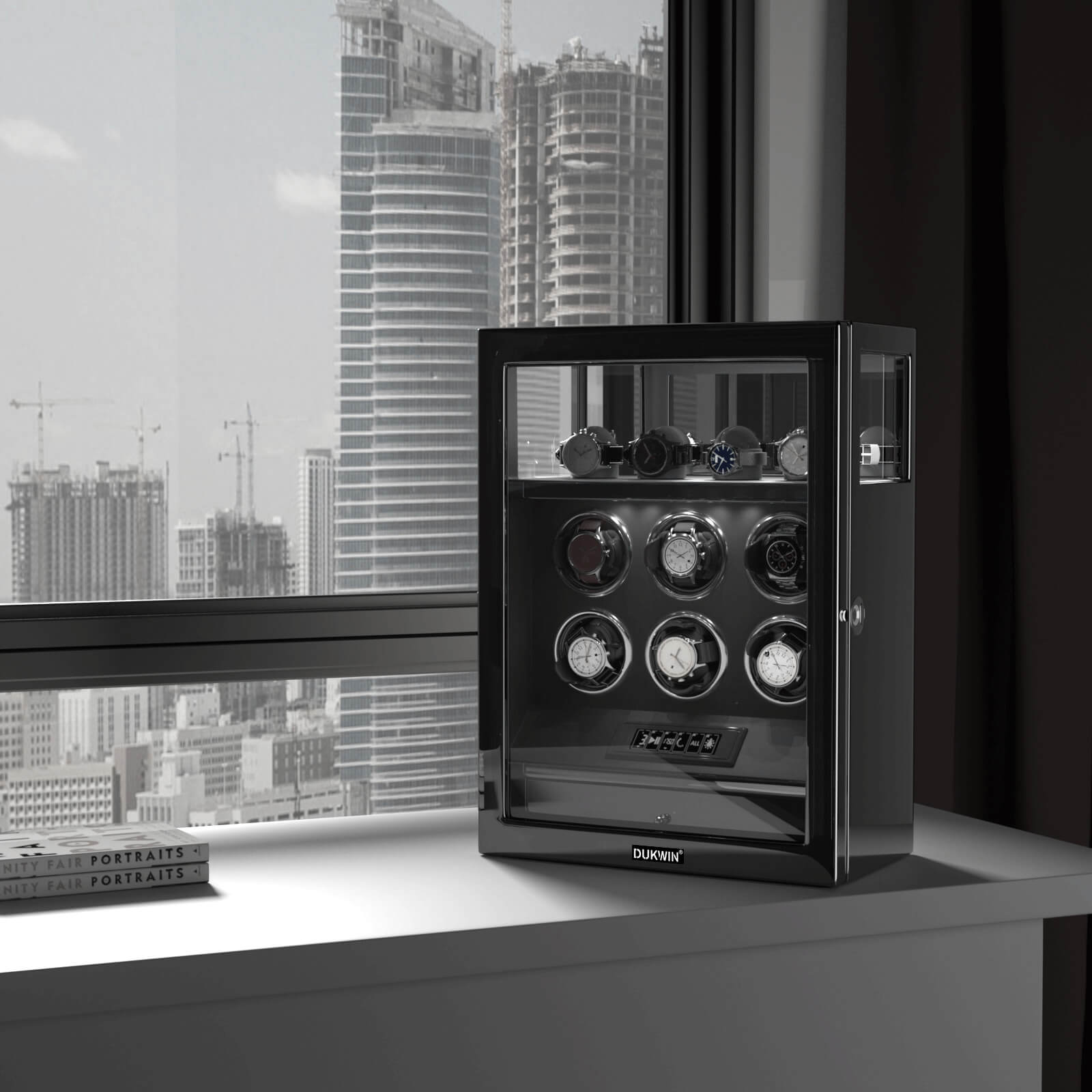 Fingerprint Lock 6 Watch Winders with Extra Watches Storage