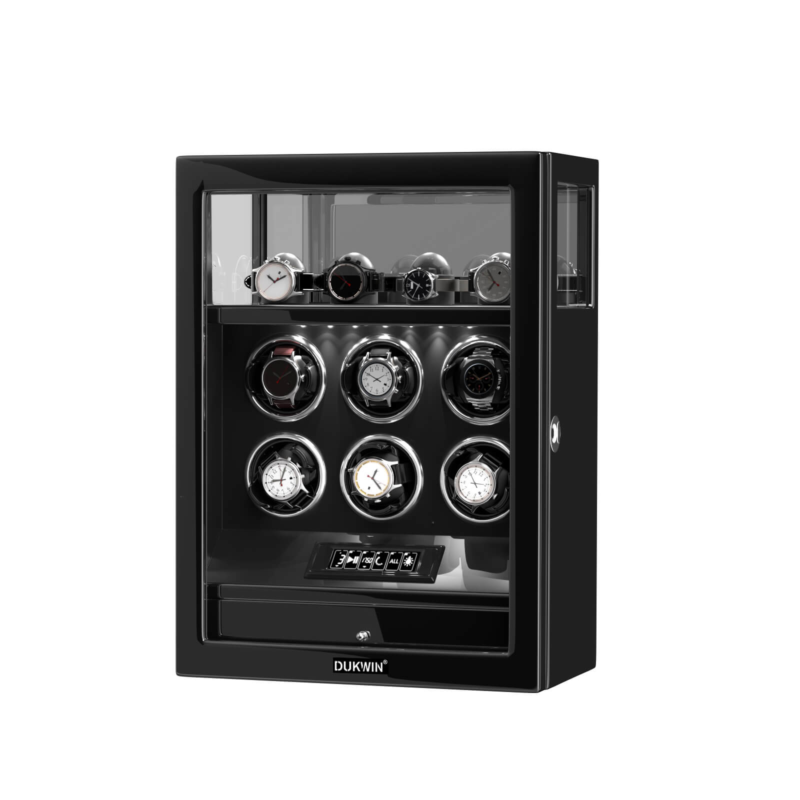 Fingerprint Lock 6 Watch Winders with Extra Watches Storage