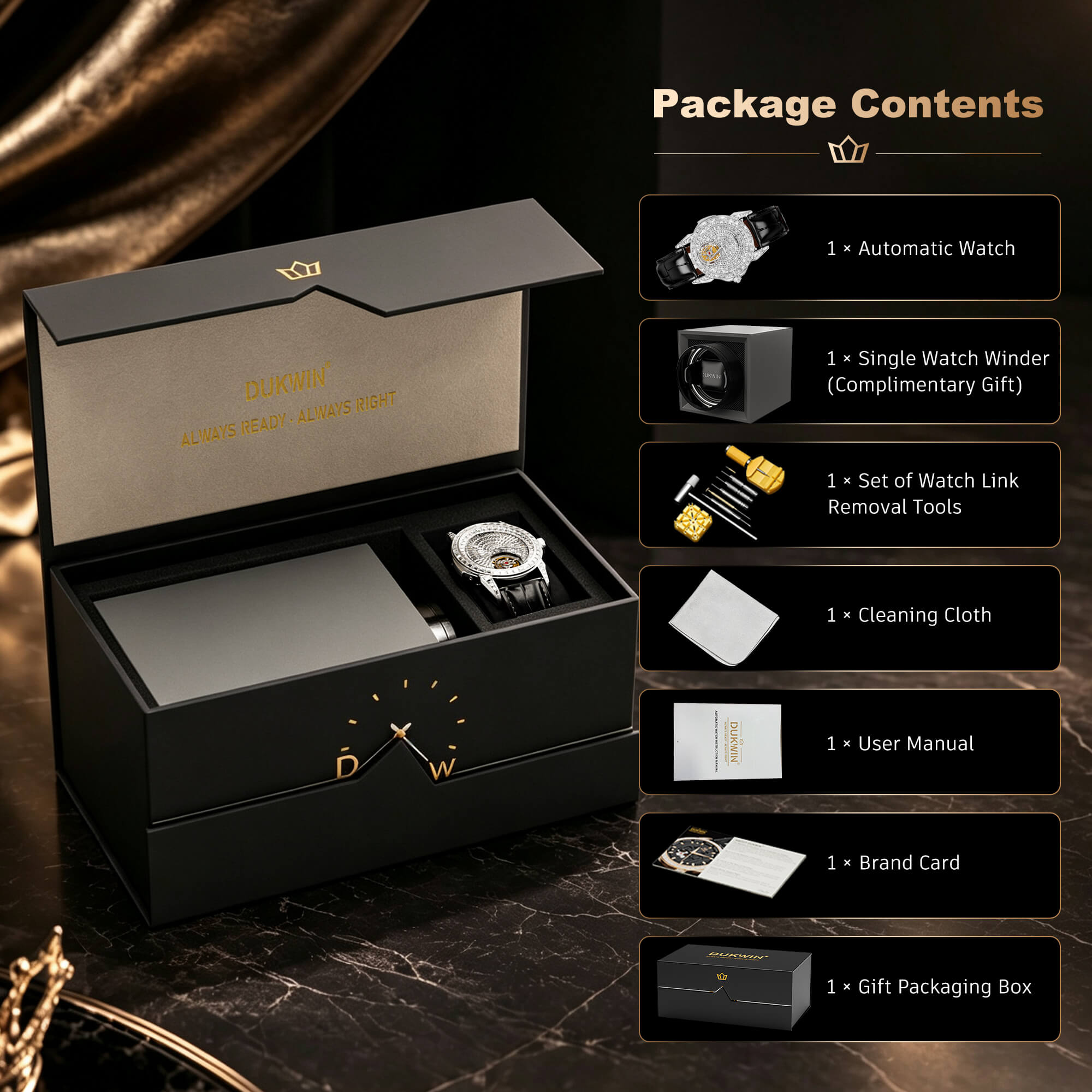 Sovereign Eye Tourbillon - Automatic Mechanical Watch l Hand‑Cut Zirconia Luxury Men Watch