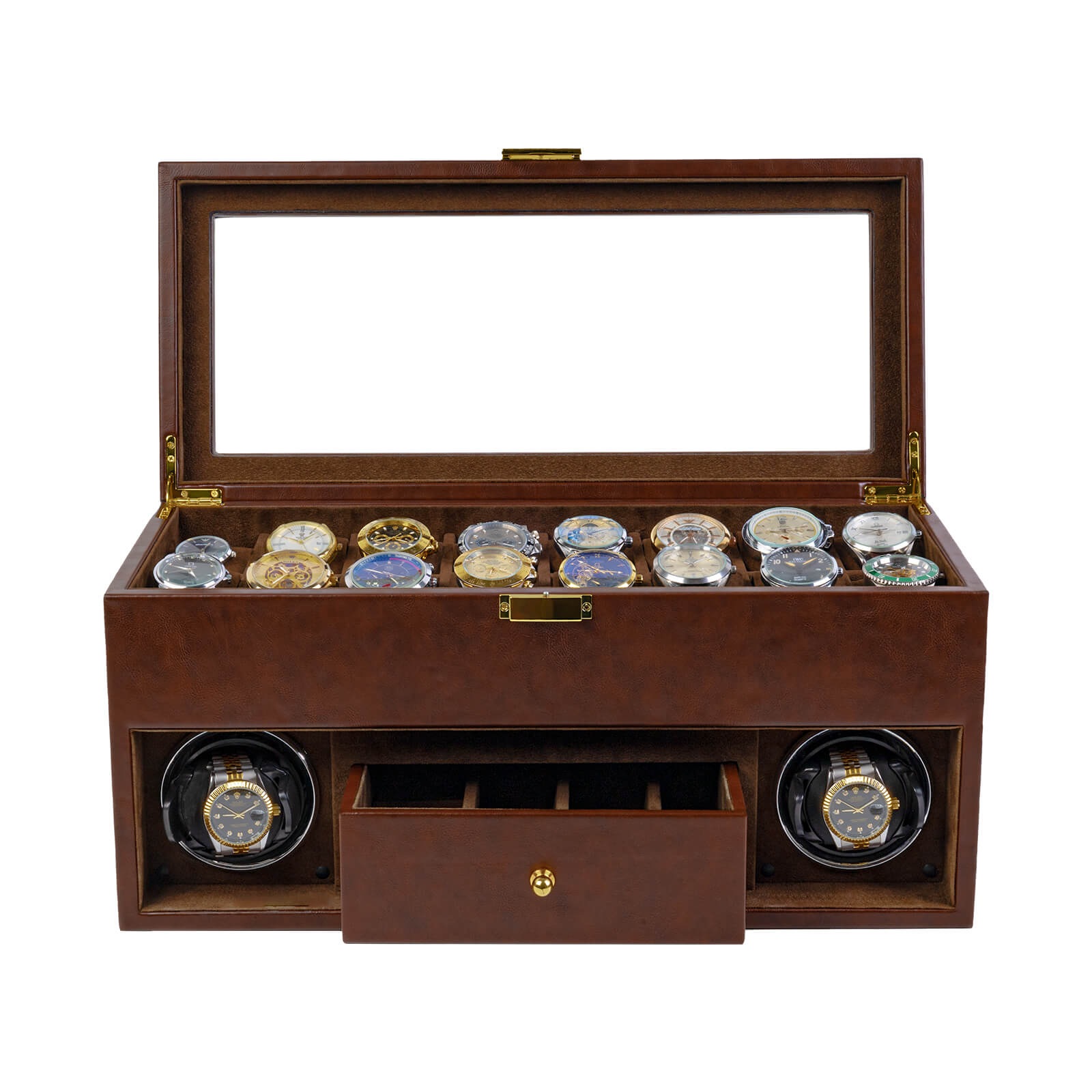 Automatic Watch Winder for 2 Watches with 16 Storage Slots - Brown